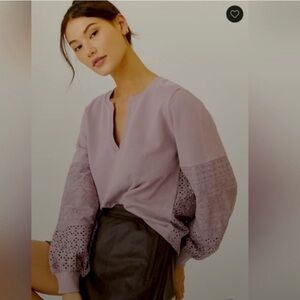 Anthropologie Purple Embellished Long Sleeve Blouse
